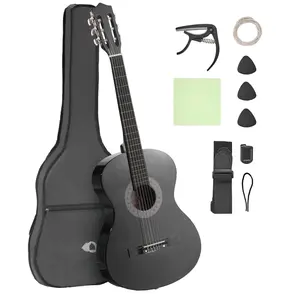 38-Inch Classical Guitar Beginner Starter Kit With Nylon Strings In Black – Complete Practice Bundle Including Carry Case, Tuner, Picks, Extra Strings, Instruction Guide, And Beginner Lesson Resources For New Players