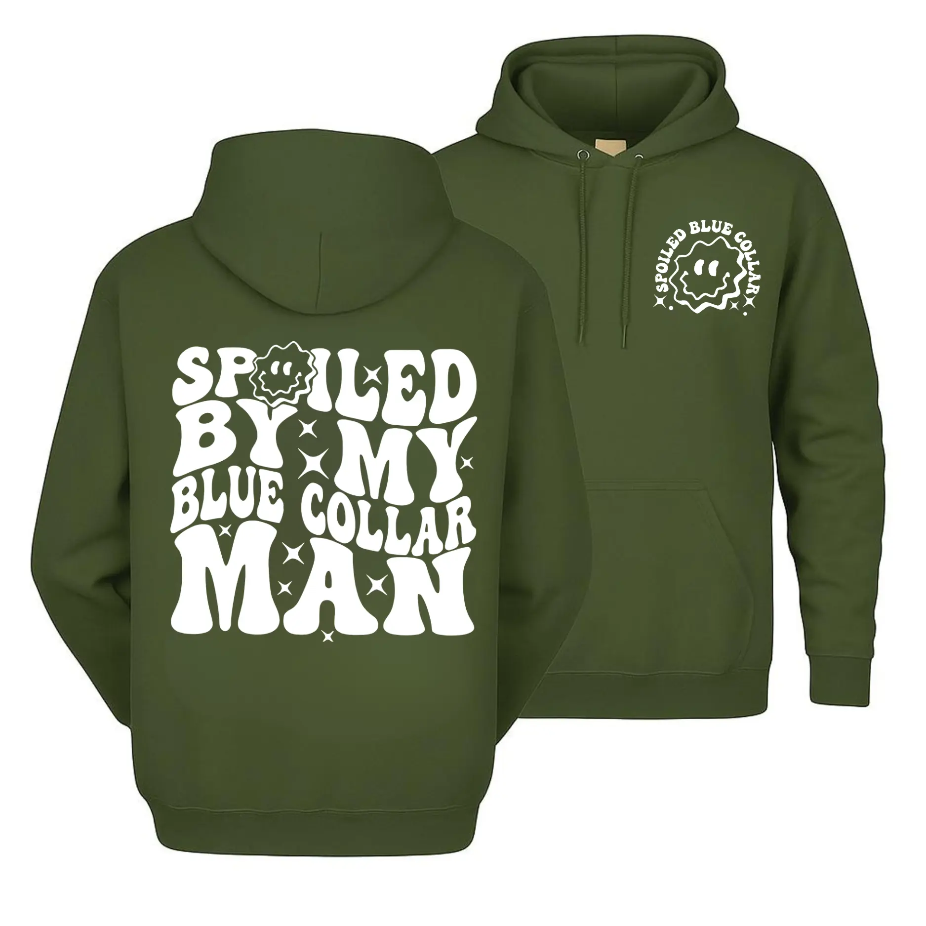 Spoiled By My Blue Collar Man Hoodie Funny Retro Graphic Pullover Hoodie for Women Gift for Wife Girlfriend Country Love Statement Back Print Hoodie