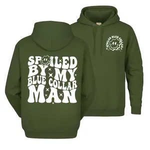 Spoiled By My Blue Collar Man Hoodie Funny Retro Graphic Pullover Hoodie for Women Gift for Wife Girlfriend Country Love Statement Back Print Hoodie