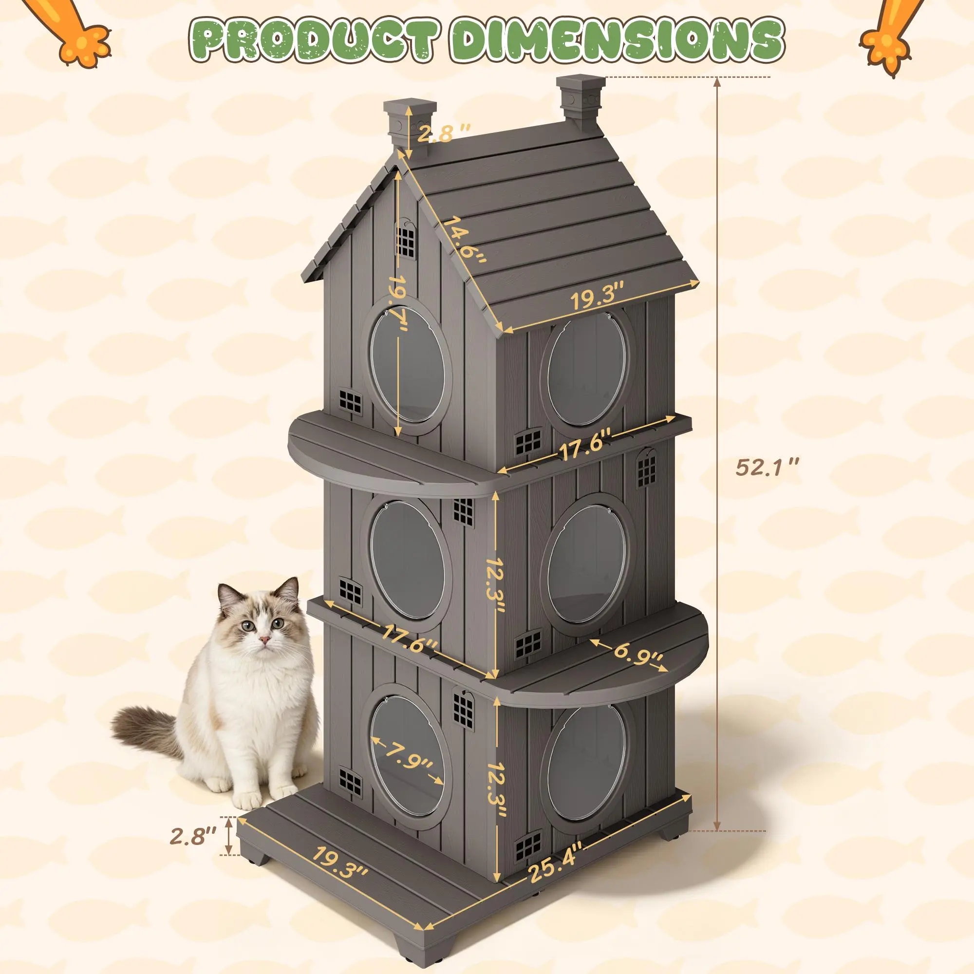 Waterproof Resin Cat House for Indoor & Outdoor Use, Stackable Design with Slanted Roof, Raised Base & Dual Entry,Summervibes