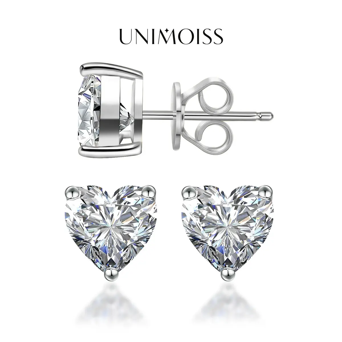 UniMoiss VVS Moissanite Heart Shape Solitaire Stud Earrings, Women's Daily Costume Jewelry Accessories, Ideal Birthday & Anniversary Gifts, Moissanite Studs Earrings, Decorative Stud Earrings