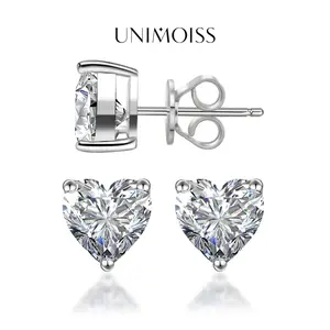 UniMoiss VVS Moissanite Heart Shape Solitaire Stud Earrings Daily Costume Jewelry Accessories Perfect Birthday Wedding Anniversary Gifts for Women Wedding Set