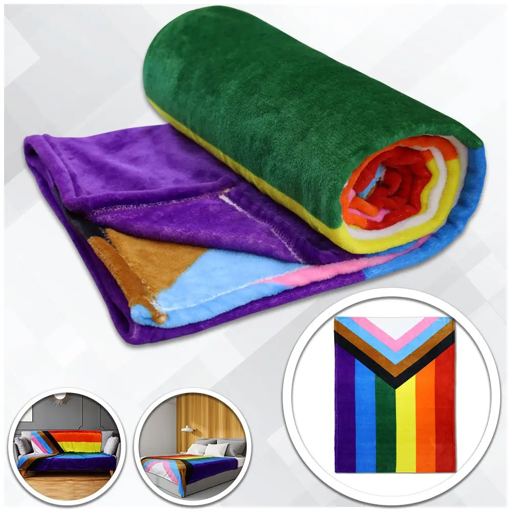 Progress Pride Rainbow Stripes Soft Plush Blanket - 50x60in Size, Bright, Holiday-Ready, Machine Washable, Non-Customized, Polyester Fiber, Rolled Hem Edge, for Home, Room Decor, House Decor