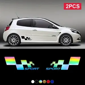 Set of 2 Sporty Checkered Car Stickers, Racing Stripe Side Skirt, Reflective Vinyl Body Decoration, Mirror Accessories, Easy Install, Car Decorative Sticker