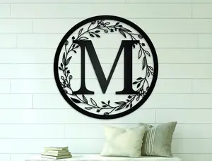 Custom Wreath Initial Monogram, Custom Family Name, Metal Monogram Sign & Ornament, Metal Initial, Personalized Wedding Anniversary, New Home Gift