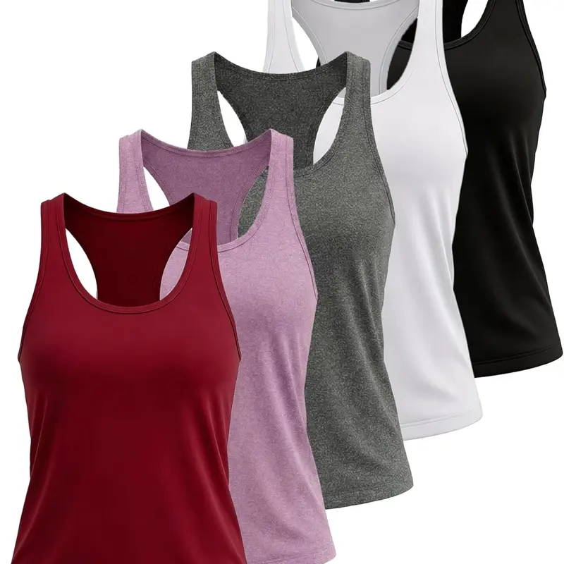 Women's 5-Pack Slim-Fit Compression Tank Tops - Sleeveless Racerback Backless Fitness Wear, Tight Dry Fit Fresh-Keeping Gym Clothes, 5pack Workout Set for Gym & Home Use (Women's Clothes)