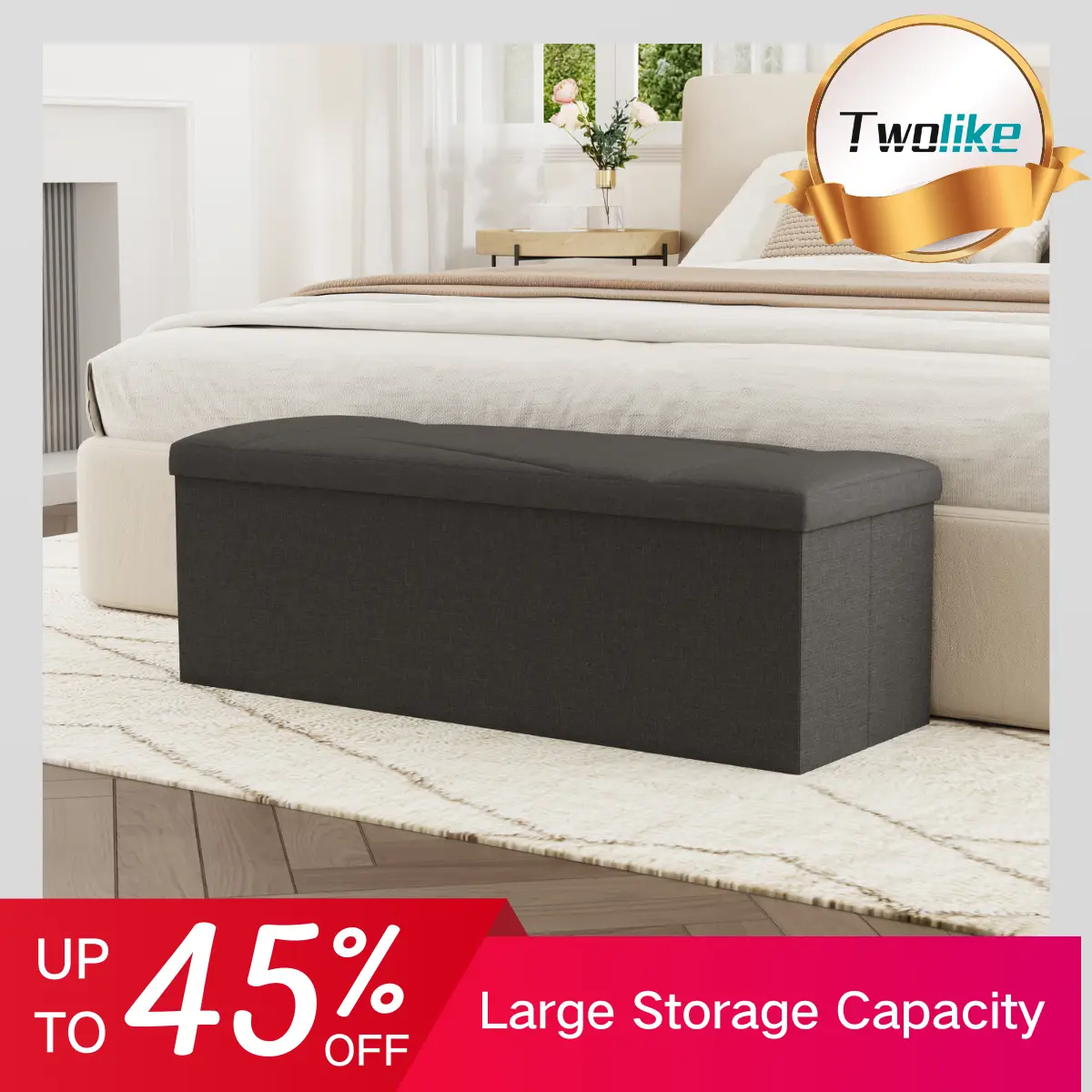 14/30/43 Inches Folding Storage Ottoman Bench, Ottoman Foot Rest, End of Bed Bench, Storage Chest, for Living Room, Bedroom, Entryway