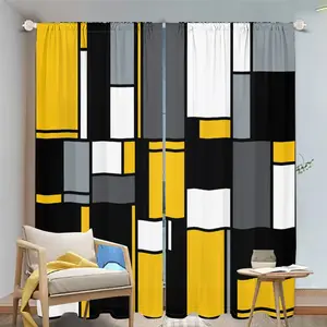 2Pcs Abstract Geometric Curtains, Modern Black Yellow Grey White Block Pattern Drapes, Privacy Protective Window Coverings for Living Room, Bedroom, Kitchen Home Decor, Sun Shading, Darkening Translucent tube bag design