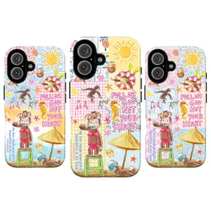 Inspirational Christian Curious George Phone Case –  "Follow God Not Your Heart" Bible Verse Cover with Summer Monkey Collage for iPhone 17 16 15 14 13 12 11 Pro Max & Samsung S21–S26, Cute Religious Vacation Gift, Faith-Based Gift