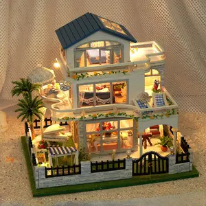Dollhouse Wooden Assembled Model Kits Handmade LED Lighting DIY Scene Model Toy Collection Decorative Ornaments Mini House Gift Birthday Holiday Christmas Gifts for Family and Friends