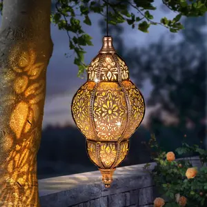 Hanging Solar Lantern Outdoor Decor  Moroccan Lights For Outside Garden Decorations Waterproof Matel Led Lanterns Gifts Mom Women Patio Yard Mothers Day