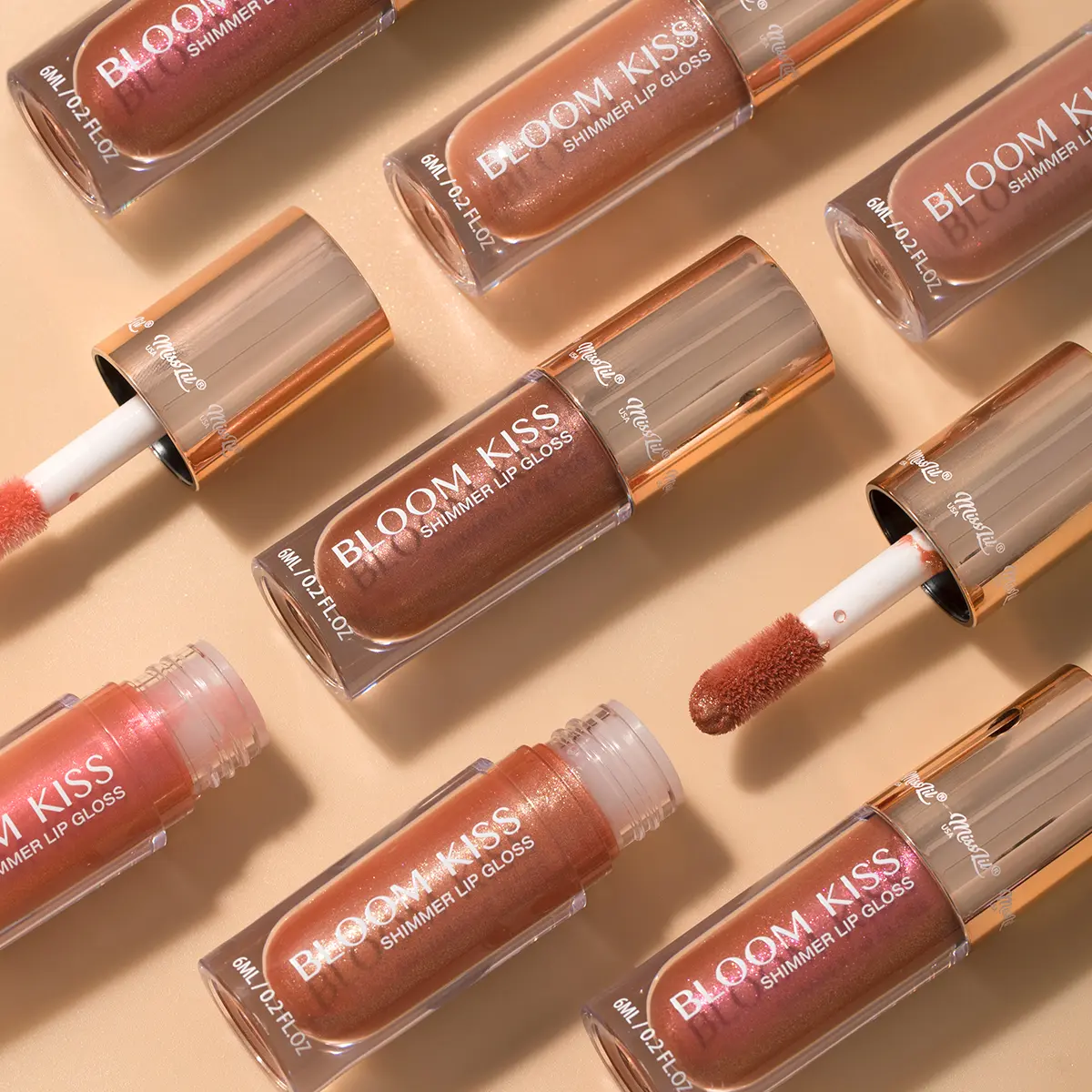 (6 PIECE) BLOOM KISS SHIMMER GLOSS - GOLD COLLECTION