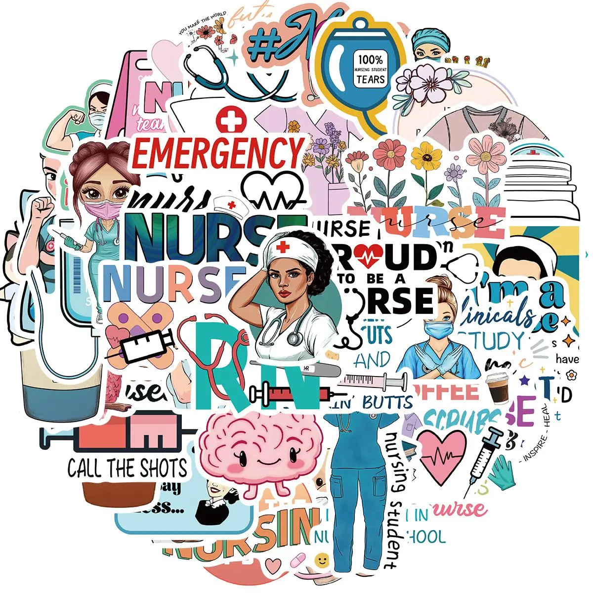 Nurse Themed Sticker, 50pcs/set Waterproof Self Adhesive Decor Paper, Decor Sticker for Gift Greeting Card Water Bottle Laptop Phone, Ornaments