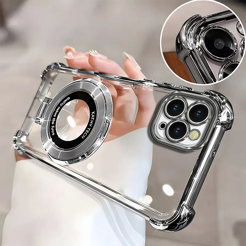 Suitable for [iPhone 11 Pro Max] high-end phone case, Electroplated Luxury Clear Phone Case with Ring Stand Holder 4-Corner Shockproof Camera Protective Cover 952