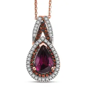 AAA Radiant Ember Garnet and Multi Gemstone 1.65 ctw Pendant Necklace 20 Inches in 18K Vermeil Rose Gold Over Sterling Silver Christmas Gifts