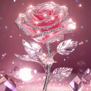 5D Diamond Painting Kit - Sparkling Crystal Pink Rose with Glitter Petals, Full Round Drill Luxury Floral Mosaic Art, DIY Rhinestone Embroidery for Romantic Home Decor & Gift for Valentine's Day, Diamond Art Tools