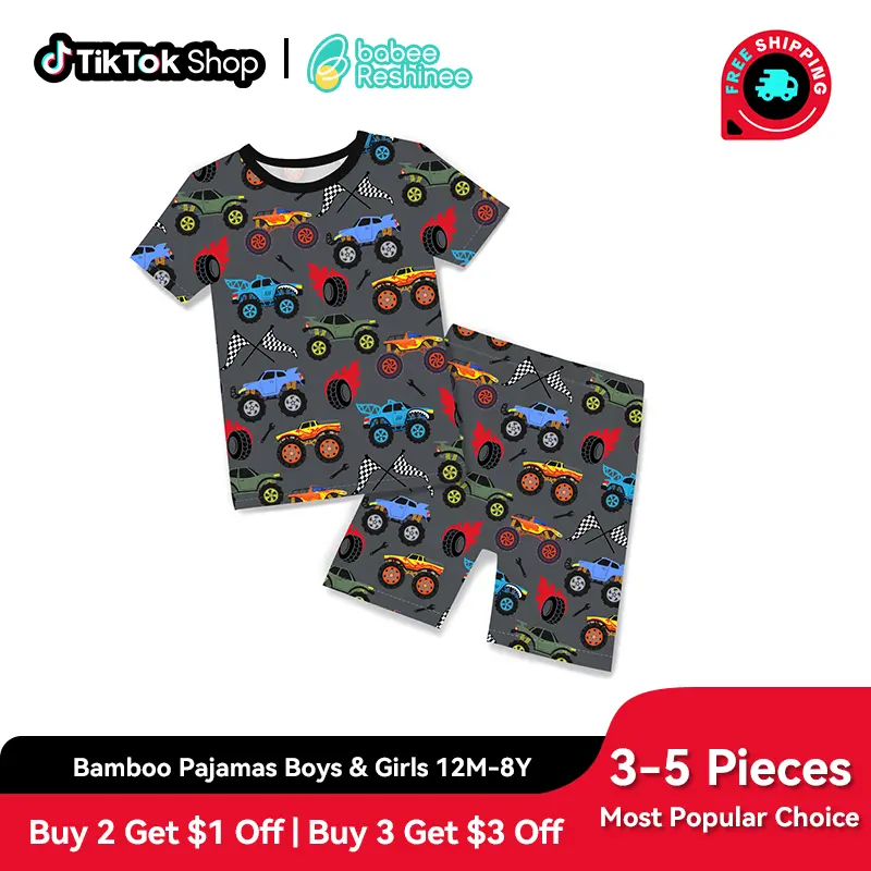 babee Reshinee Bamboo Snug Fit Pajama Lounge Sets for Boys (4-5 Years), Short-Sleeve High Soft Breathable Stretchy Spandex Sleepwear, Floral, Spring Summer, Valentine's Day Gift (12M-8Y Sizes),summerwins summerwins