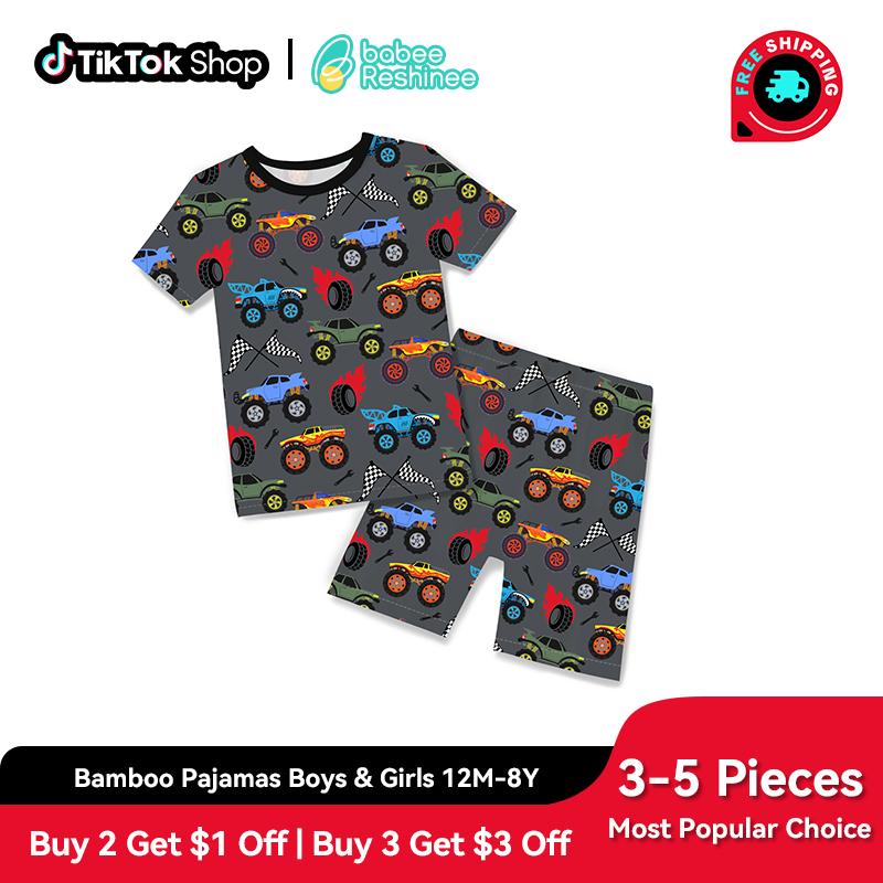 babee Reshinee Bamboo Pajama Set for Boys Girls,12M-8Y Sets,Snug-fitting,Summer,Soft Breathable Stretchy Pjs,Short-Sleev