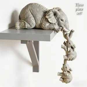 3 Pcs Set Cute Elephant Hug Baby Resin Figurine Miniature Handmade Craft Home Desk Shelf Decor Tabletop Display Ornament Decorative Gift For Collection And Home Decoration