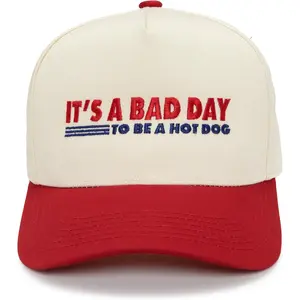 It's a Bad Day to Be a Hot Dog Vintage Canvas Snapback Hat - Adjustable 2 Tone Cap for 4th of July Patriotic Baseball Cap Funny USA Flag Hat Independence Day Outfit Gift for Mom Dad Adjustable Comfortable,summerwins
