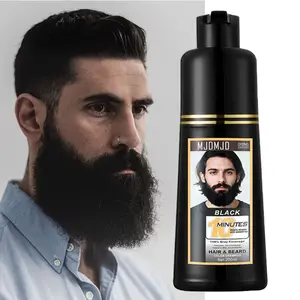 MJDMJD 3 IN 1 Men's beard and Hair dye - white hair covered in 10 minutes,natural black hair dye,easy color shampoo,Tinte para barba para hombres,200 ml