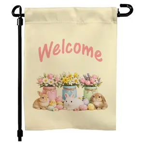 Cute Easter Bunnies and Flowers 12x17 Garden Flag - Outdoor Easter Decor, Easter Buuny Decor