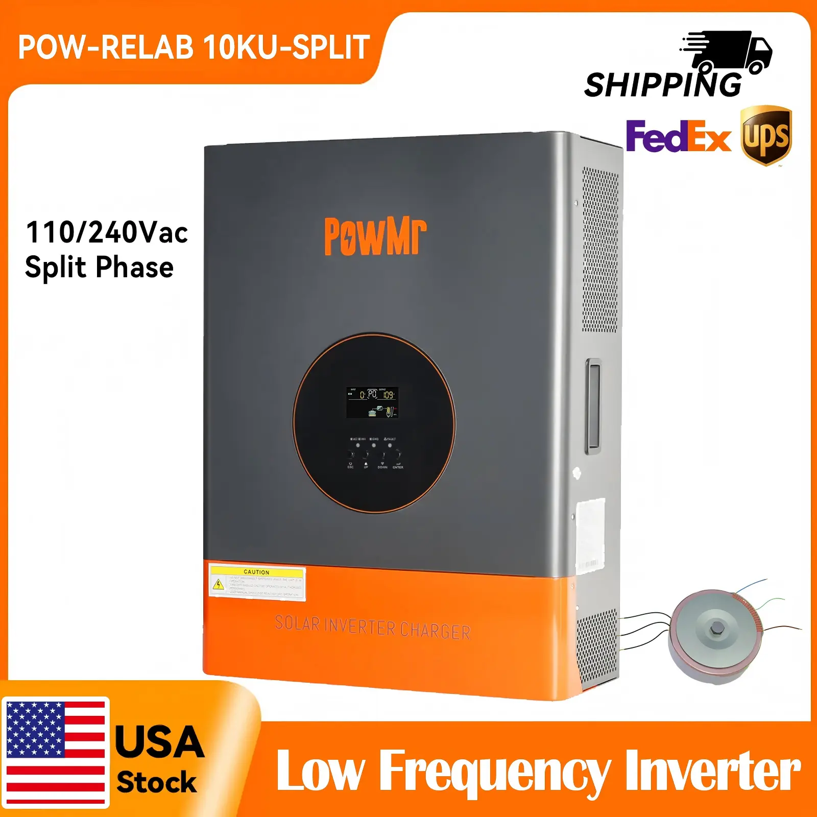 PowMr 10KW 48V Hybrid Solar Inverter - 48VDC to 120V/240VAC, 120A MPPT Controller, LCD Screen, 3 Modes (Incl. Dual Charge), 30000W Peak, 6400W Max PV Input, Pure Sine Wave, Overload Protection, DC Power Supply for 48V Lead-Acid/Li Battery, Commercial Use