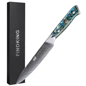 FINDKING Gorgeous Series 5 Inch Utility Knife, Japanese Style Knife, 67 Layers Damascus Steel, Razor-Sharp Blade, Resin Abalone Shell Handle, Professional Kitchen Paring Knife, Peeling for Vegetable and Fruit