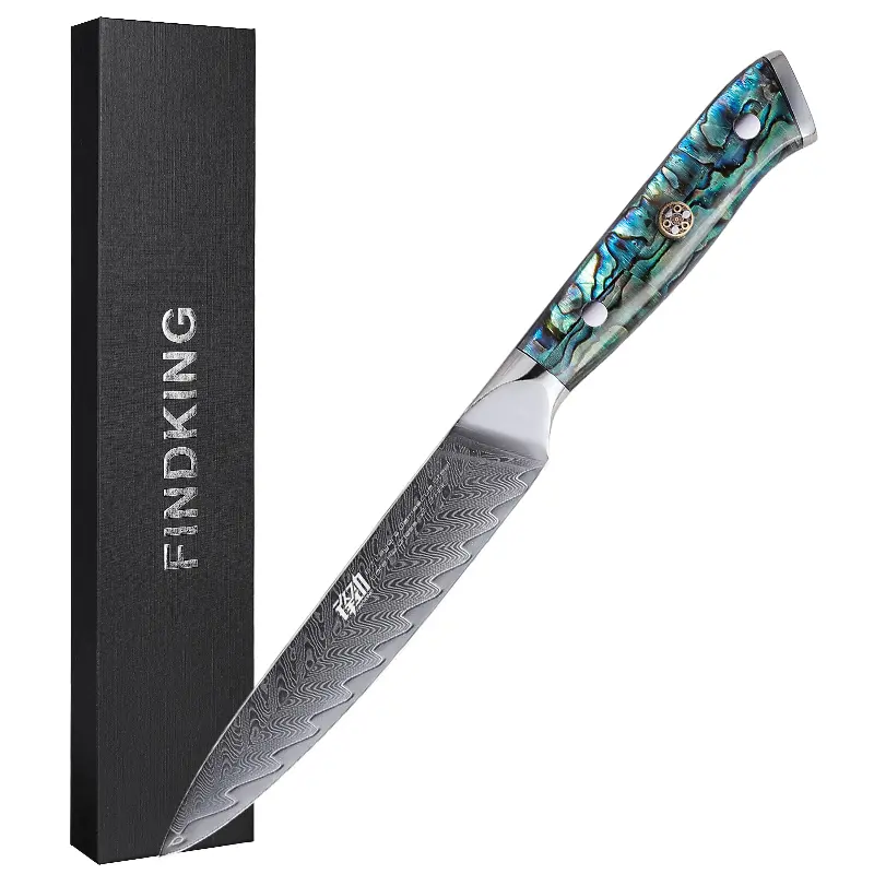 FINDKING Gorgeous Series 5 Inch Utility Knife, Japanese Style Knife, 67 Layers Damascus Steel, Razor-Sharp Blade, Resin Abalone Shell Handle, Professional Kitchen Paring Knife, Peeling for Vegetable and Fruit