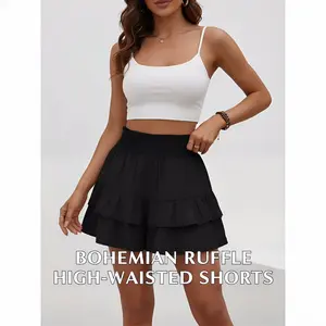 1/2/3pcs-Women's Frill Trim Ruffle Hem Shirred High Waist Shorts, Boho Casual Tiered Layer Shorts for Spring & Summer, Ladies Bottoms for Daily Wear, Womenswear, Rara Skirts, Fit