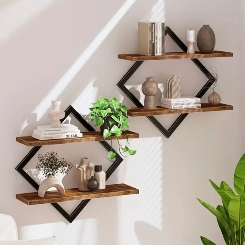 Diamond Shape Shelves - 2 Pack, Modern Design, Ideal for Home Decor, Perfect for Displaying Books and Decorative Items