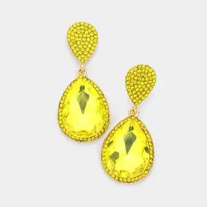 Yellow Teardrop and Cluster Rhinestone Pageant Drop Earrings  | 542239