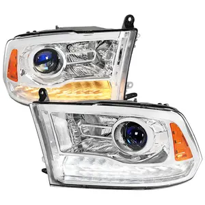 2013-2018 Ram 1500 2500 3500 Sequential LED Bar Signal Projector Headlights (Chrome Housing/Clear Lens)