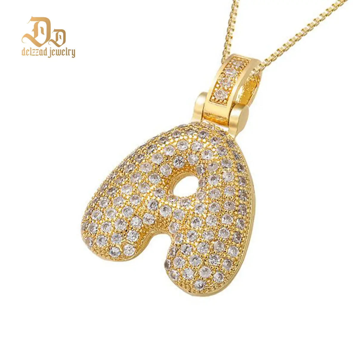 [Buy One Get Free Necklace] Delzzad Hip Hop Large Letter Alphbet Zirconia Pendant Necklace Birthday Anniversary Mother's Day Gifts for Women