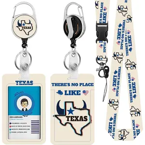 Texas ID Badge Holder with Lanyard, Texas Retractable Reel Clip and , Teacher Lanyard with Id Holder with Name Tag, Vertical Identity Card Cover Case Protector for Nurse Student