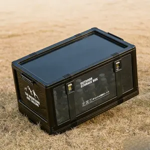 Foldable outdoor storage box, small folding camping storage box with transparent door, suitable for camping, picnic, RV and home storage