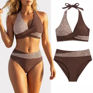 Two Pieces Women's Halter Bikini Set – Women Swimsuit Sexy Push Up Bathing Suit with Curve Friendly Full Coverage Bottoms