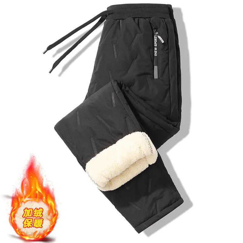 Lamb Fleece Cotton Pants   Straight Blac