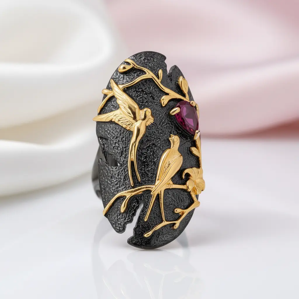 Handmade Rhodolite Garnet Adjustable Cocktail Ring