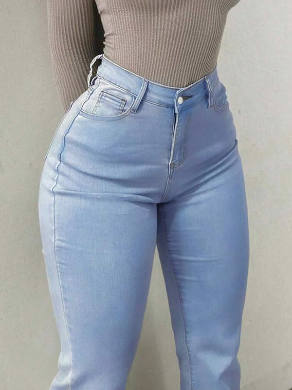 Women's High Waisted Flare Jeans, Casual Button Front Pockets Design, Fashion Versatile Pants for All Seasons, Kardashian Style