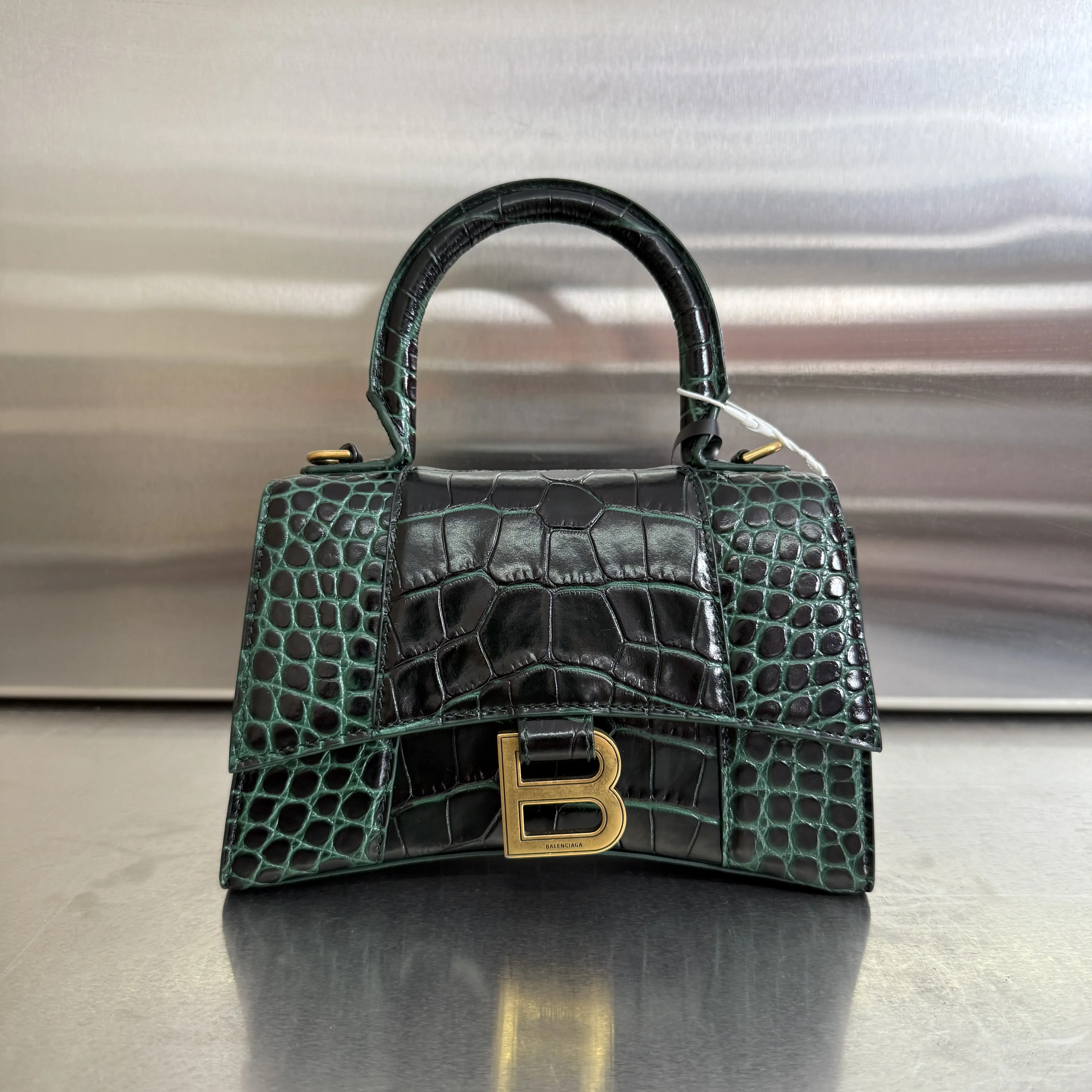 Pre-owned Calfskin Crossbody Bags Balenciaga Hourglass Handbag Bottle Green in Leather