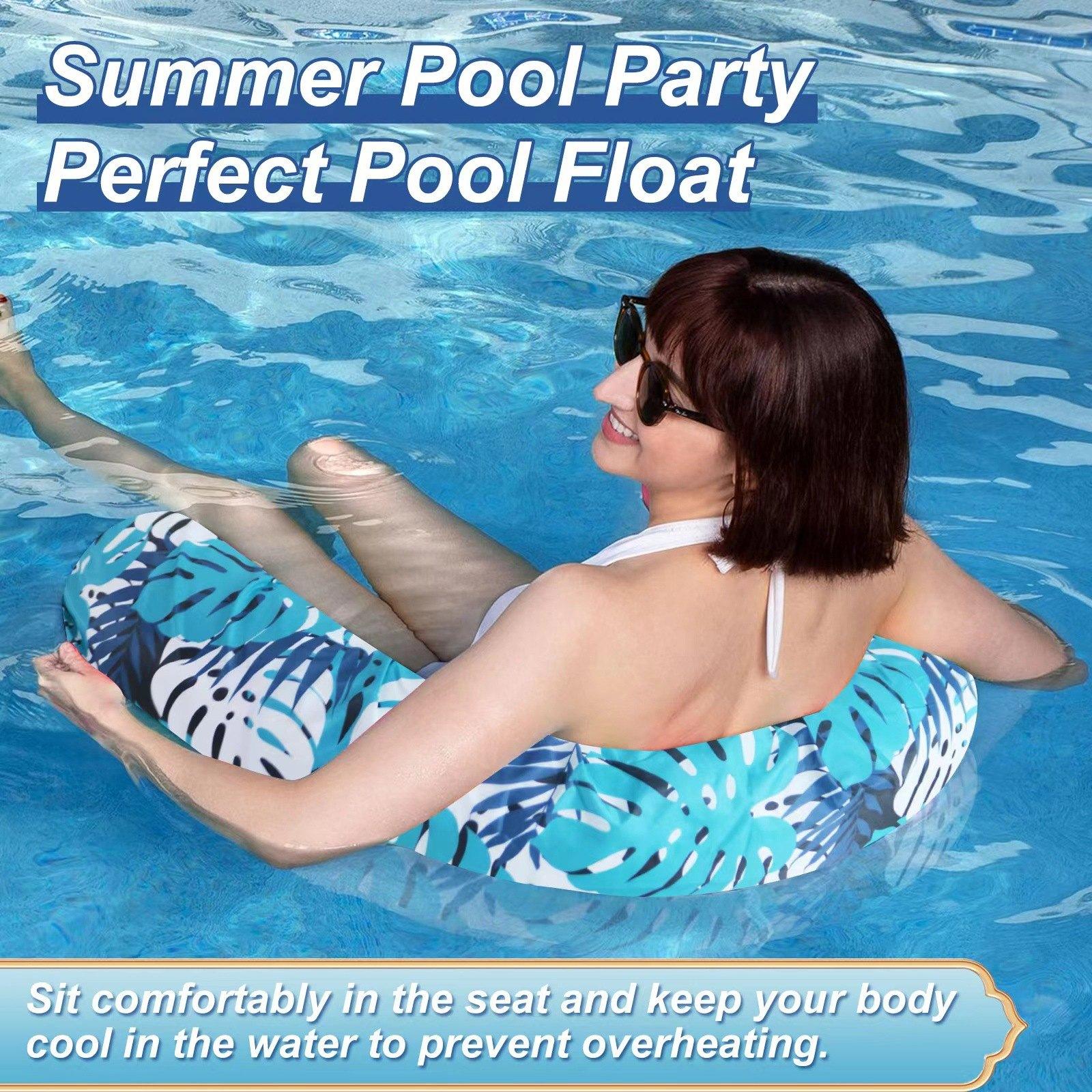 Tropical Print Water Hammock Pool Float Chair for Adults, Comfort Floating Lounger with Mesh Seat, Padded Headrest & Armrests, Foldable Pool Lake Beach Floating Seat for Summer Fun