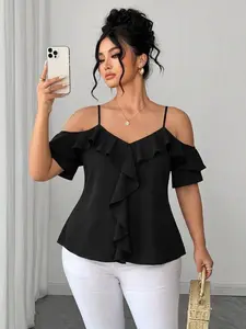 Plus Size Women's Solid Tank Top, Ruffled Hem A-Line, Elegant Casual Wear, Perfect for Daily Commute, Dates, Graduation Season