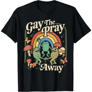 100% Cotton Gay The Pray Away Rainbow Funny Meme Frogs LGBT Pride LGBTQ T-Shirt