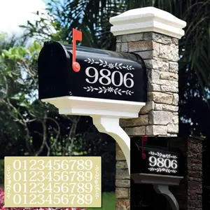 2 Set Mailbox Numbers for Outside White Reflective Decal Front Door Stickers Housewarming Gift Waterproof Vinyl Number Mailbox Signs 2 Flowers and 44 Number