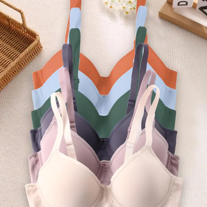 3/6 Pack Basic Casual Minimalist Push-Up Everyday Bras with Steel Ring, Comfortable Adjustable Straps, Breathable Full Coverage, Medium Support, Supportive Bra, All Seasons