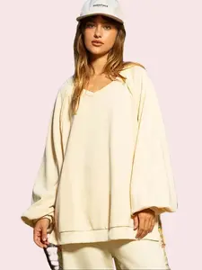 POL Back Cross Strap Detail Balloon Sleeve Oversized Sweatshirt