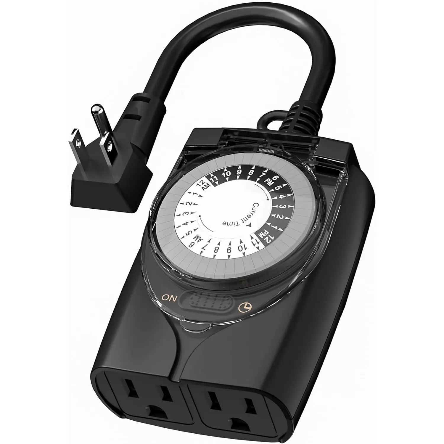 Outdoor Timer Outlet Waterproof, 24 Hour Mechanical Light Timers for Electrical Outlets Outdoor Weatherproof, 2 Grounded Outlets for Christmas Lights, Holiday Decorations, 15A 1/2HP