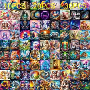 10pcs/20pcs/30pcs Diamond Painting Kit, DIY 5D Animal Landscape Art Set, Wall Decor Gift for Adults, Halloween Thanksgiving Christmas, DIY Kits