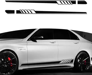 Pack-2  Side  , 4.52" x 88.58"  PVC  DIY Decorative Stickers, Universal Automotive Creative Stripe for  SUV Racing    (Black)